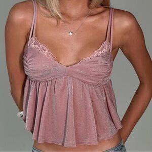 Princess Polly Pink Glitter Lace Top